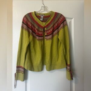 Women's Green and Pink Knitted Cardigan